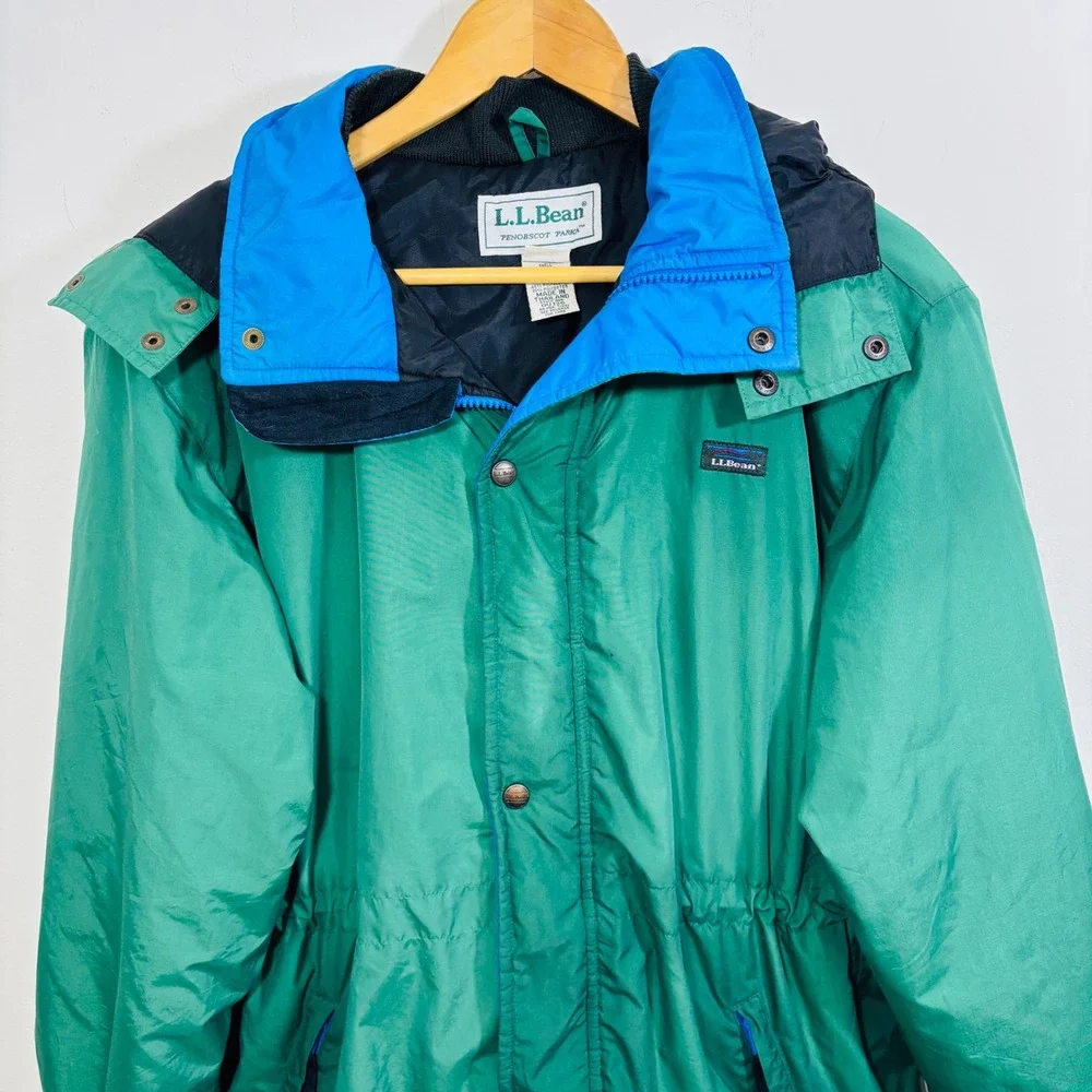 Vintage L.L.Bean Penobscot Thinsulate Parka Green & Blue Zip Kid Jacket XL 18-20